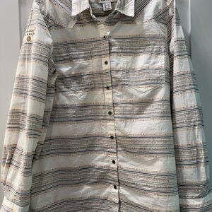 Ariat Billie Jean Cream Shirt with Blue and Gold Stripe Detail